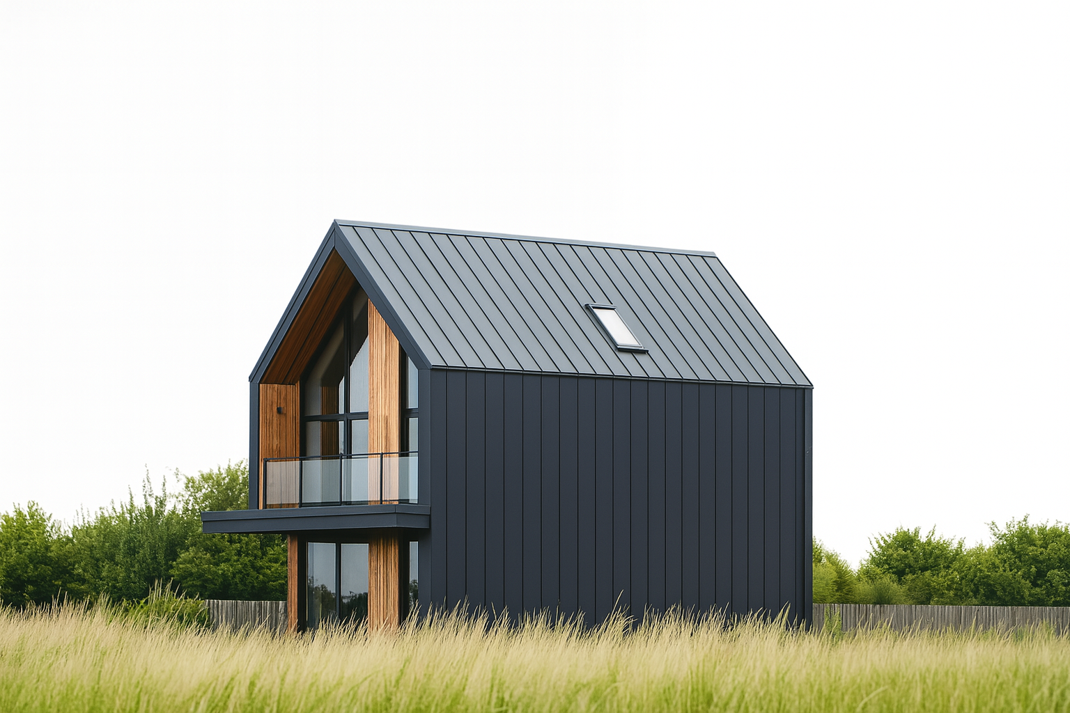 Modern green dark-paneled cabin with wooden accents.