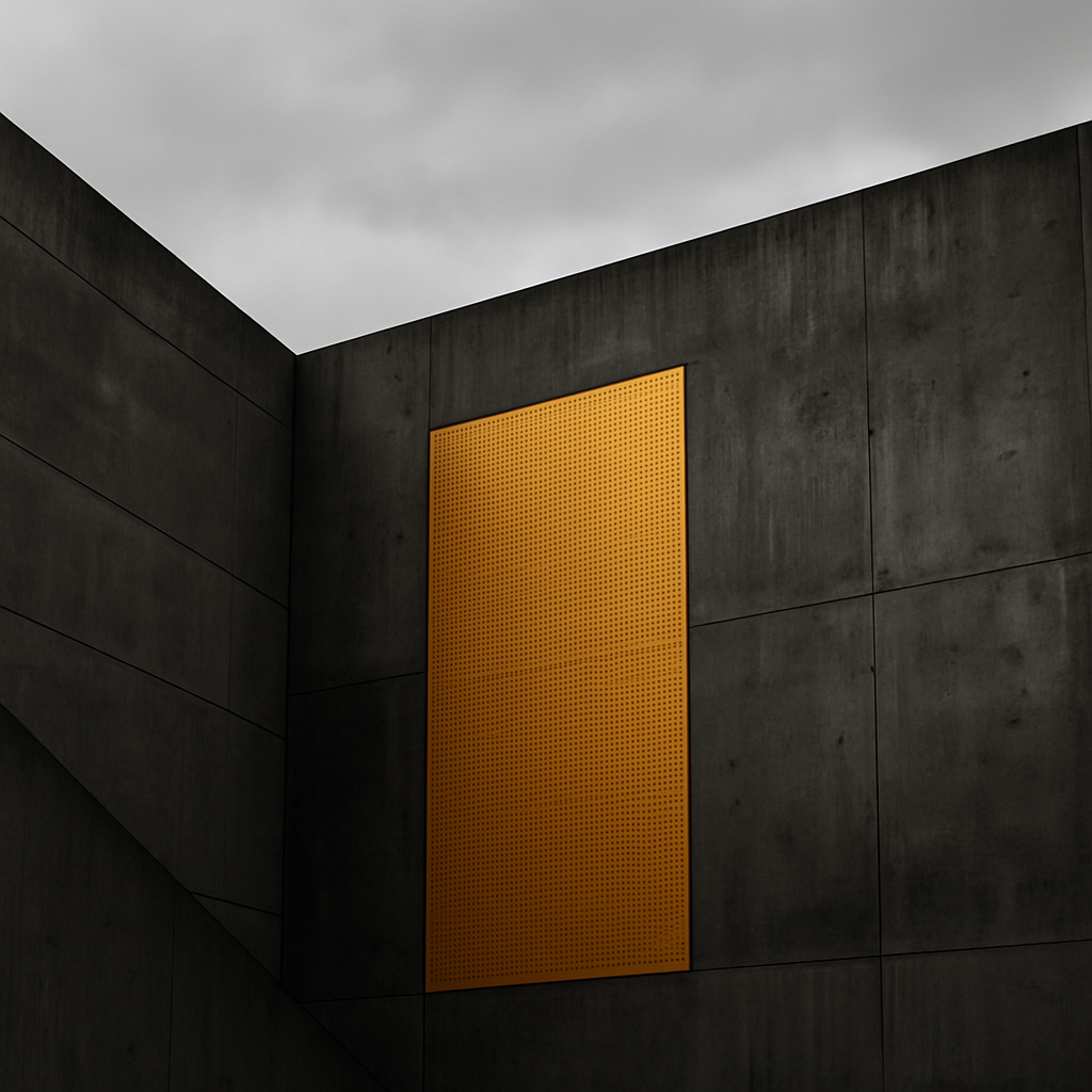 Minimalist view of intersecting concrete walls with sharp lines.