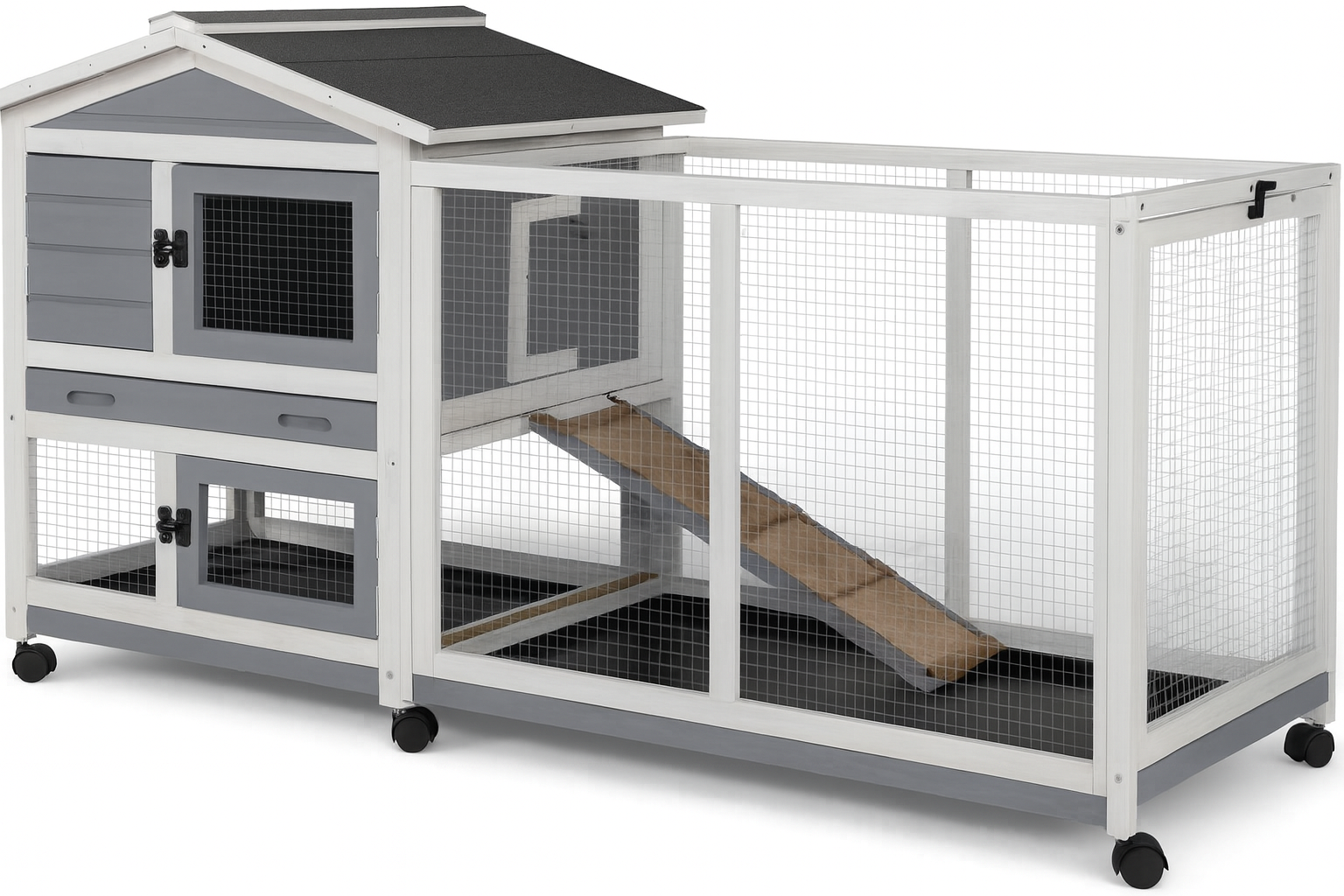A modern simple chicken coop with a fresh layout, mesh sides, angled roof, and functional design for backyard poultry.