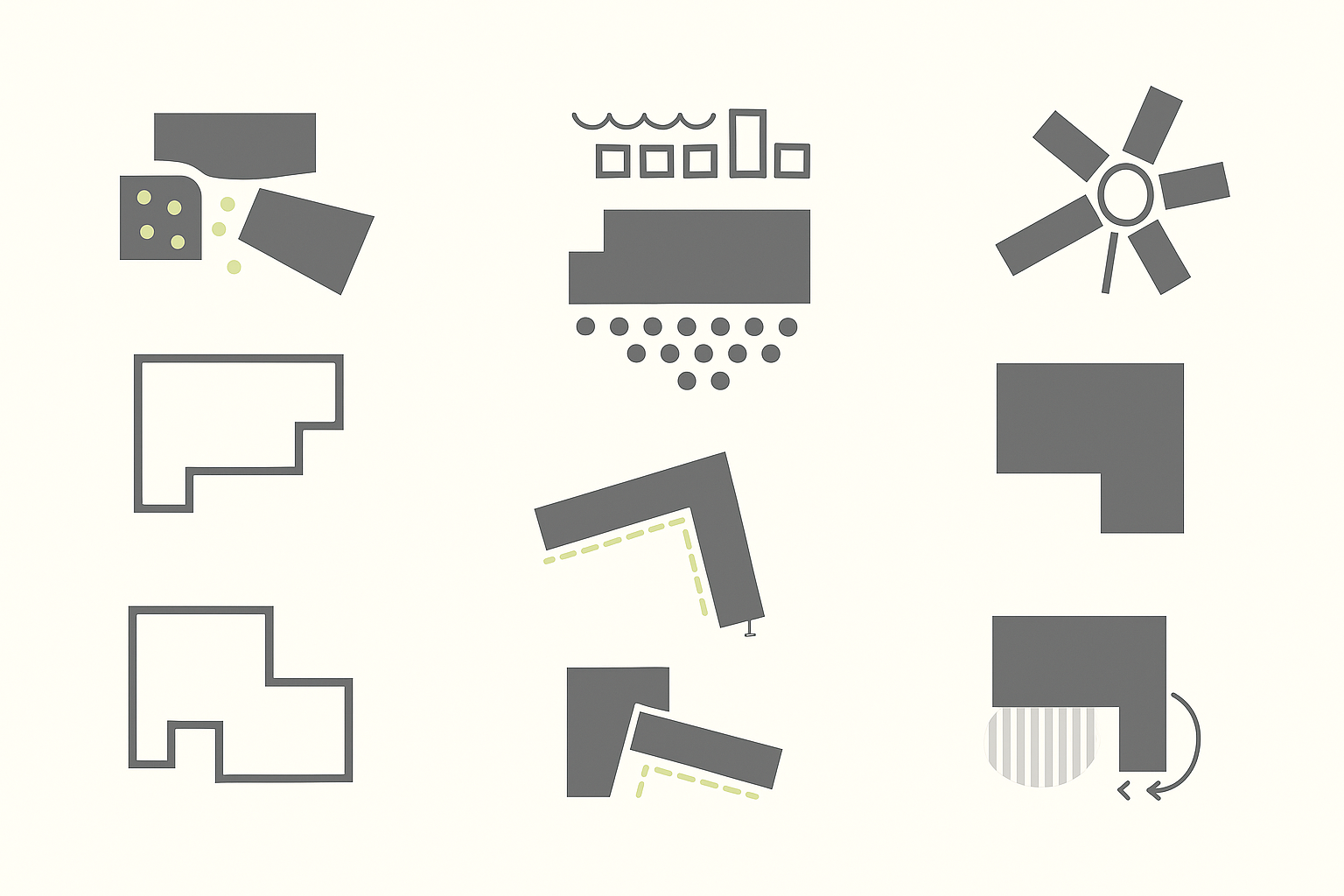 Simple sketch showing basic parti diagram for architectural design.