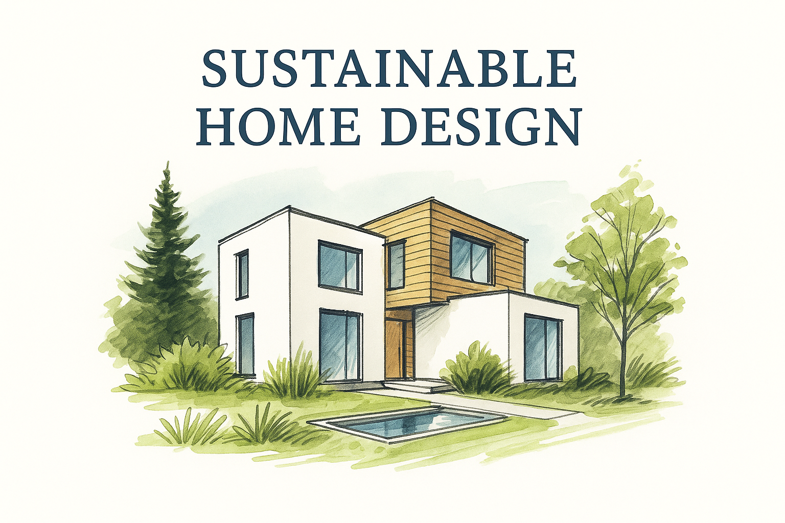 A sustainable modern house with greenery.