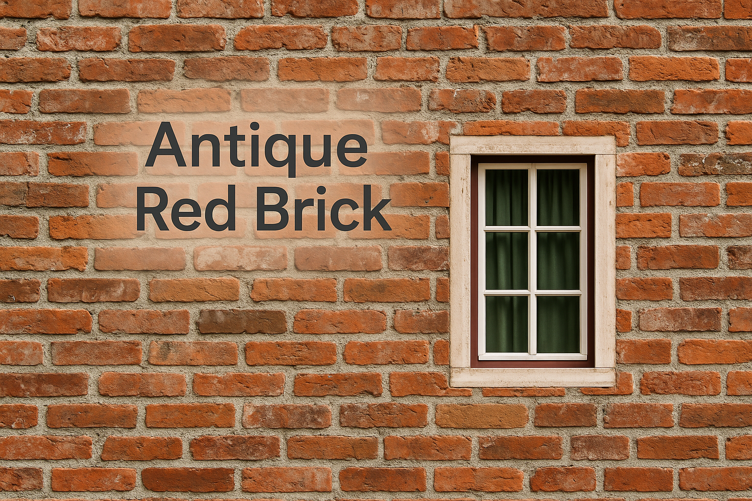 Antique red brick wall with a square modern window.
