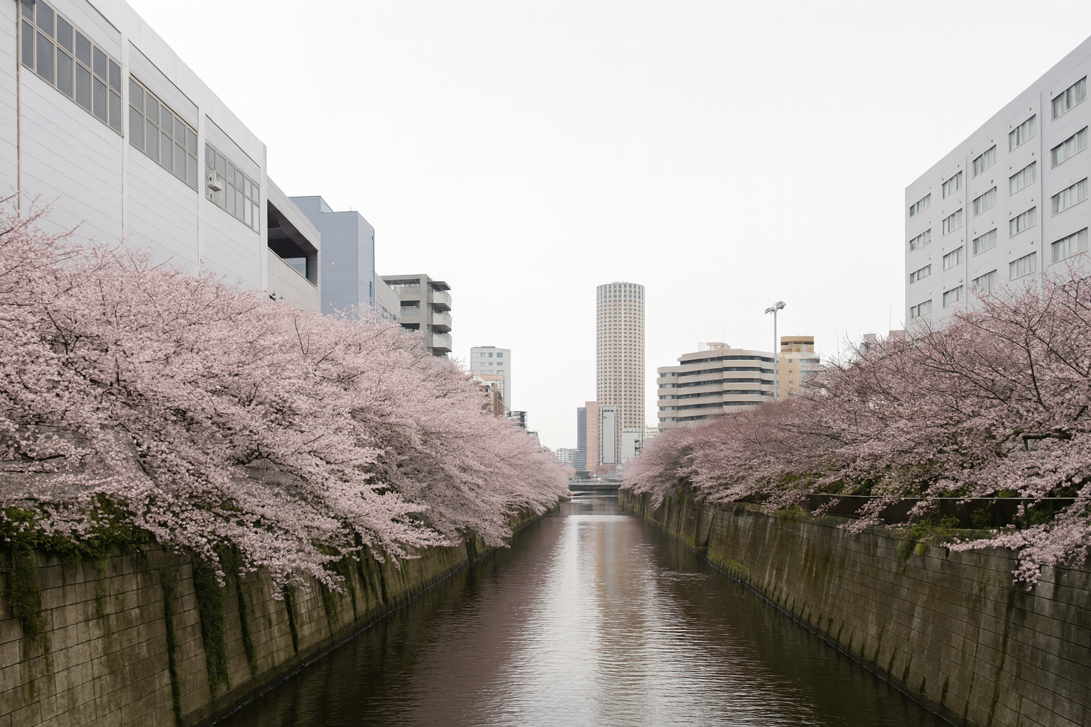 Japanese riverside buildings showing flexible structural design and urban adaptability.