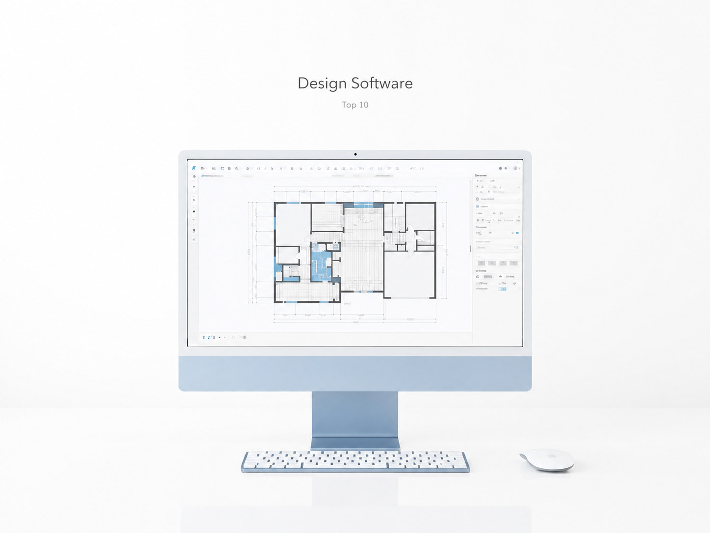 Architectural design software displayed on a desktop monitor with a floor plan on screen.