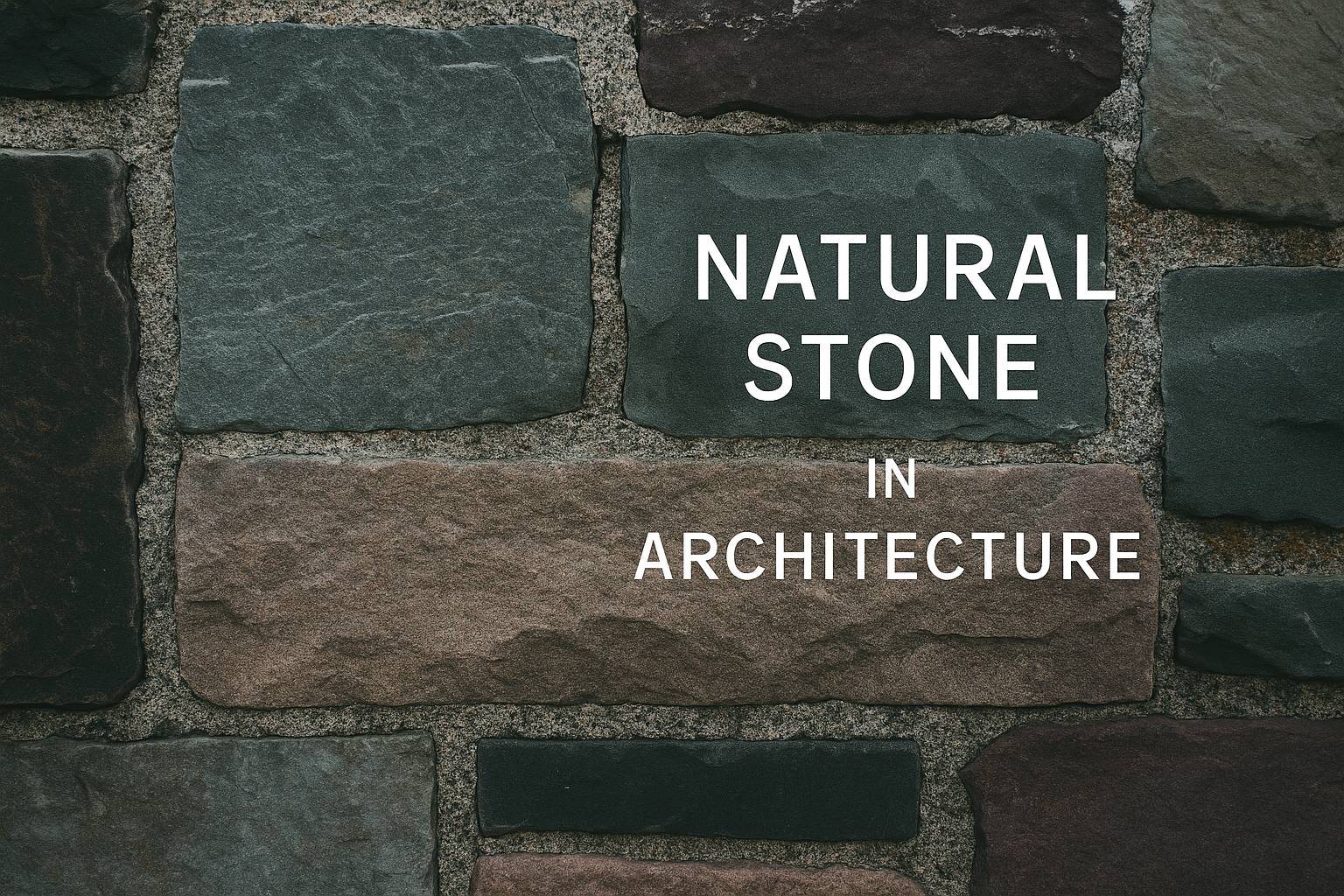 Modern architectural facade featuring natural stone blocks with varied textures and tones.