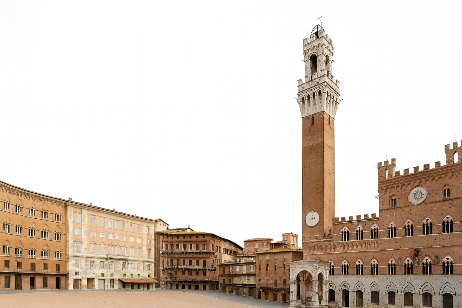 Palazzo Pubblico in Siena, Italy; one of the most famous examples of medieval urban architecture, showing balanced civic design and historical city planning principles.