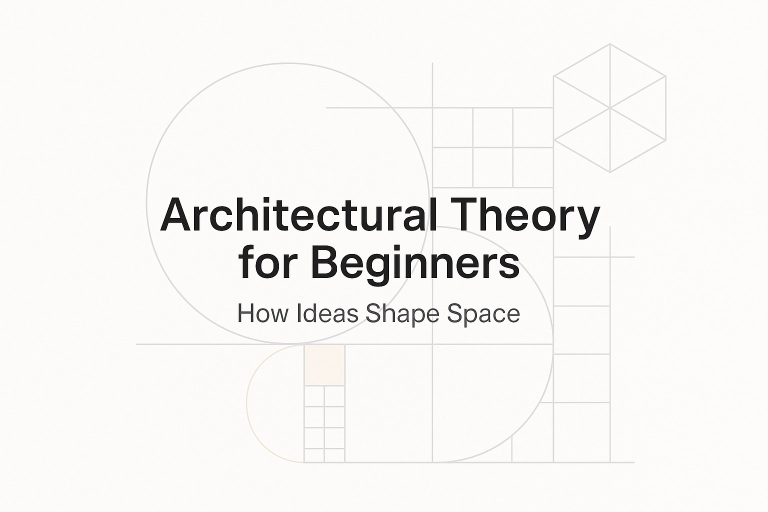 Abstract infographic illustrating architectural theory and spatial concepts using geometric lines and balanced composition.