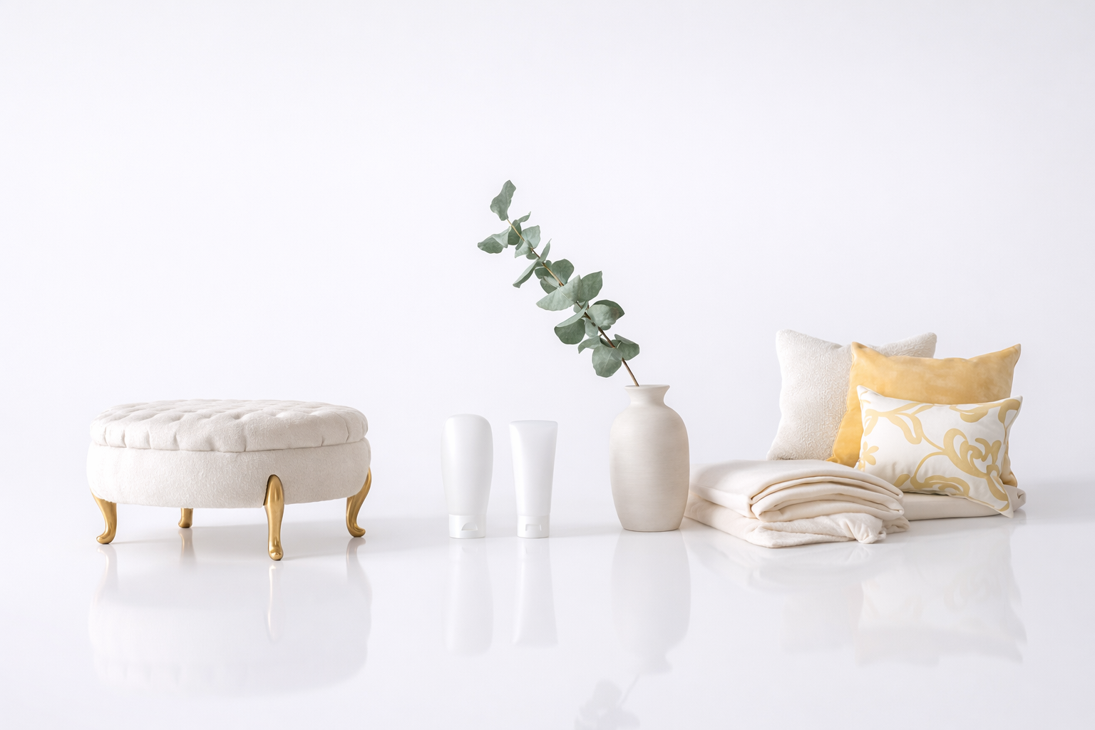 Harmonious interior design shown through balanced furniture layout, neutral tones, soft lighting, and calm spatial flow.