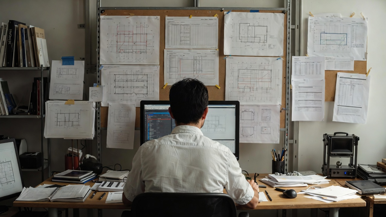 Architect developing office skills through project drawing work after architecture school.
