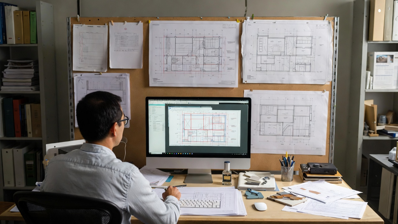 Architect building project experience and office skills through technical drawing work.