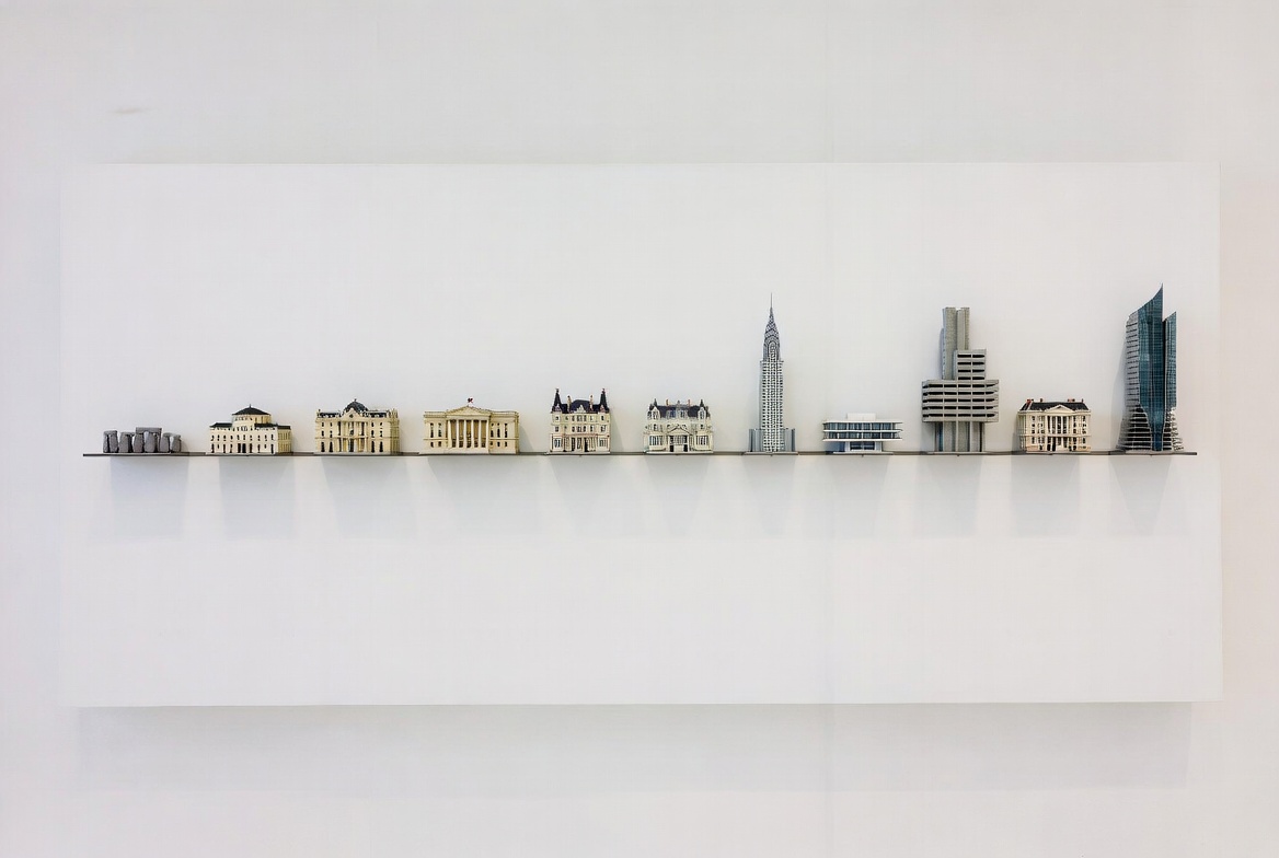 Architectural timeline showing major styles from ancient Egyptian and Greek architecture to modern and contemporary buildings.