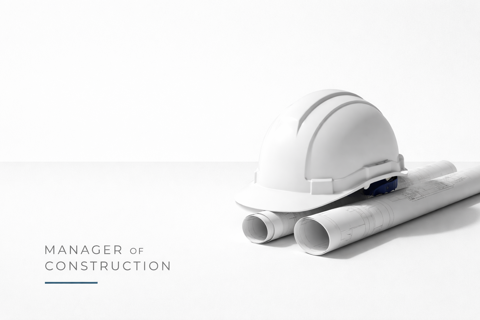 Manager of construction concept photo with hard hat and plans,.