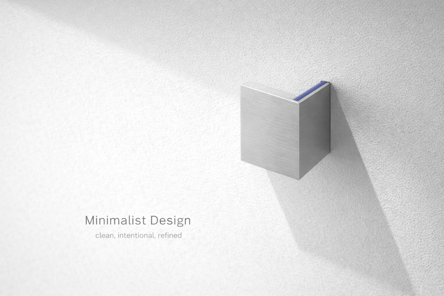 Close-up of a metal bracket detail with a cobalt accent and a long soft shadow.