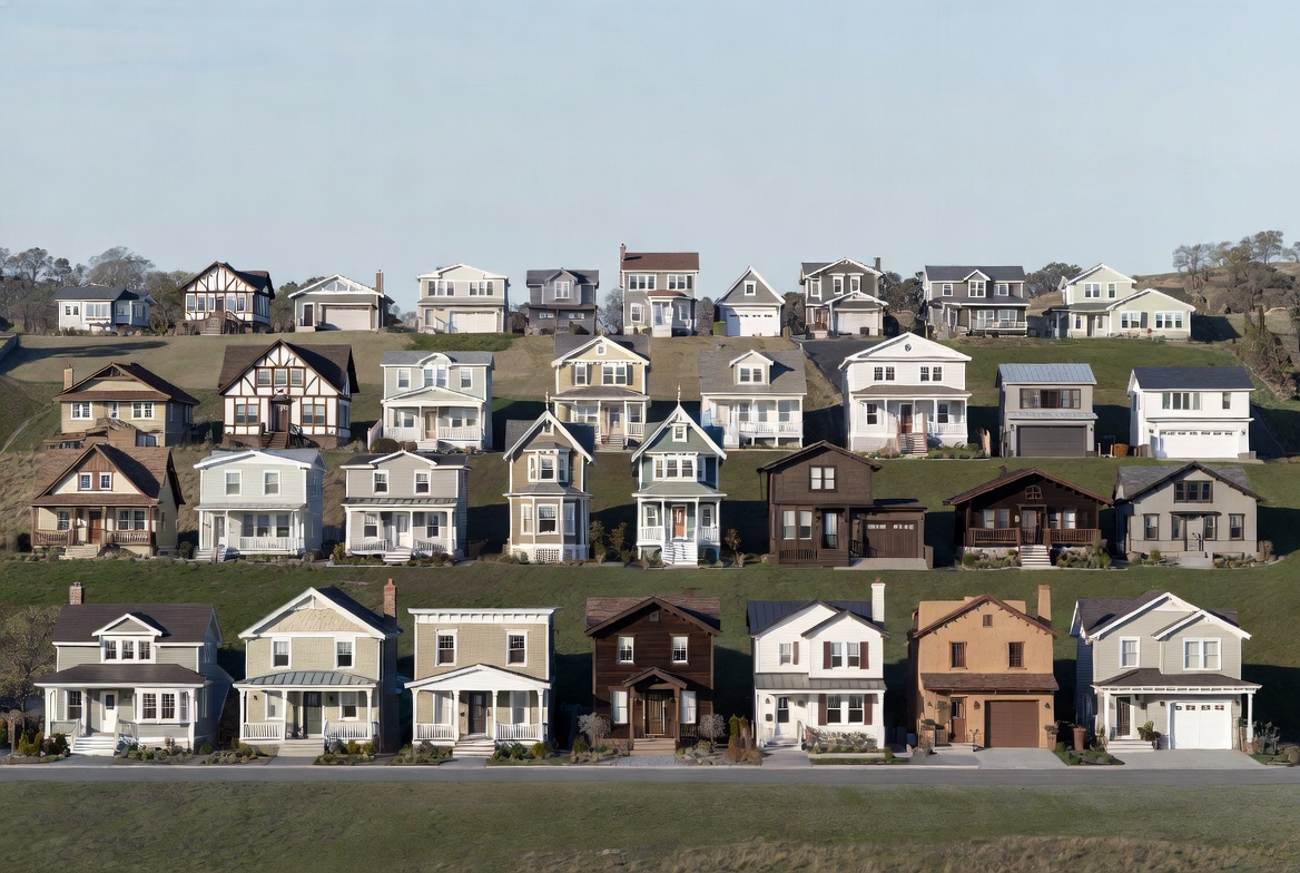 Comparison image showing different house forms, roof shapes, massing, porches, and window patterns.