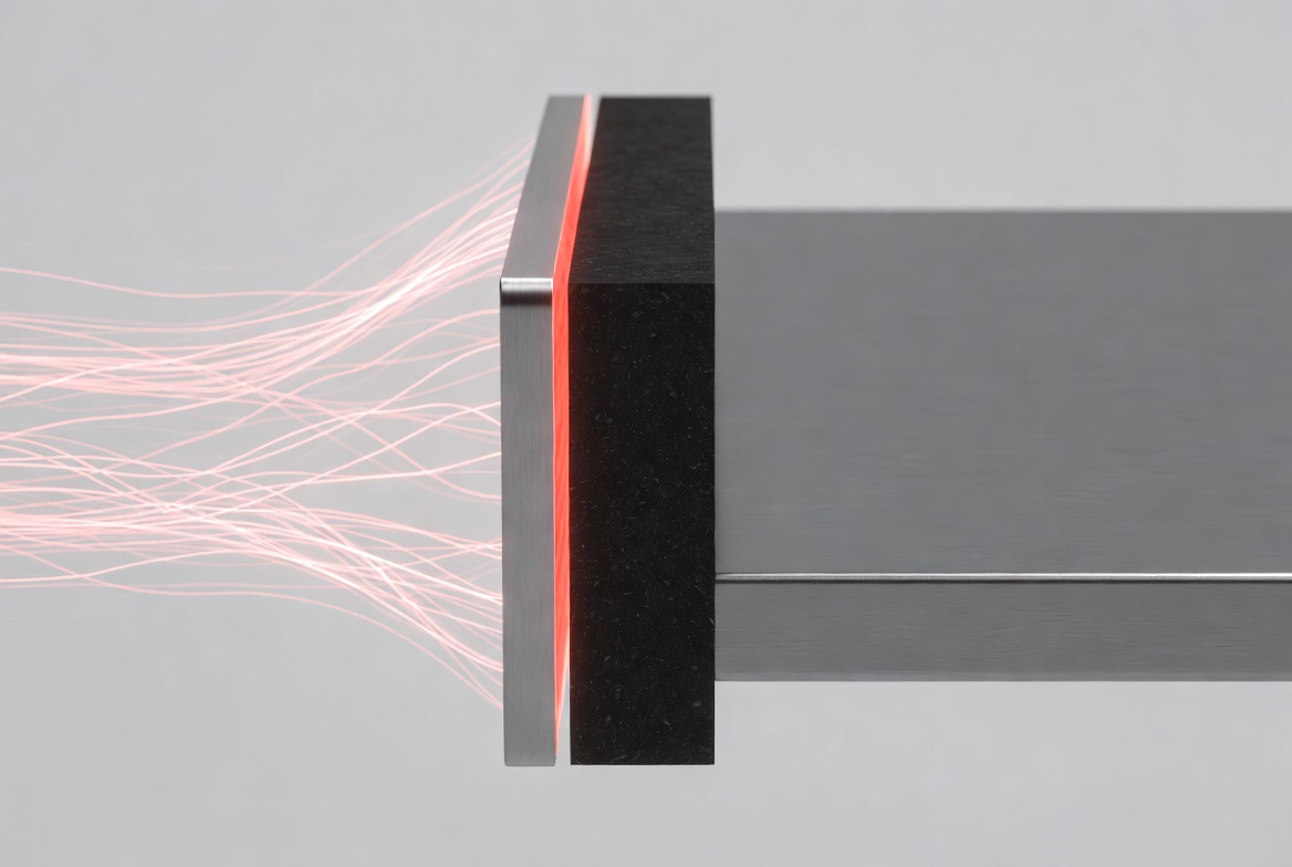 An engineering illustration showing rubber as an effective insulator blocking heat and electricity transfer between two metal plates.