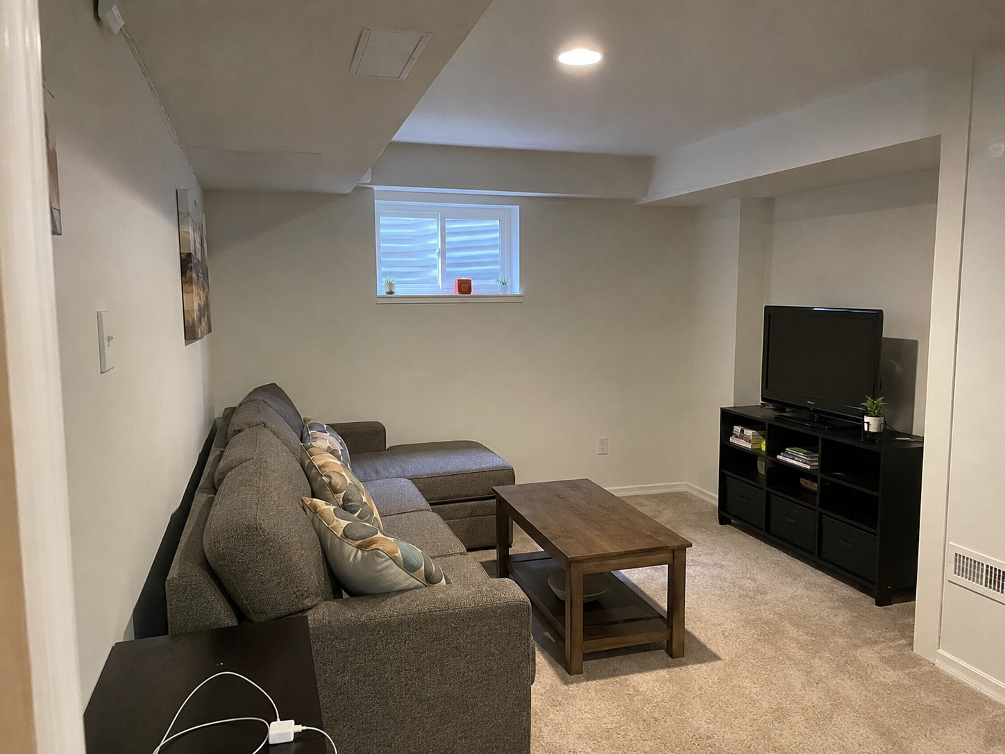 Finished basement ceiling that may hide old polybutylene plumbing above.