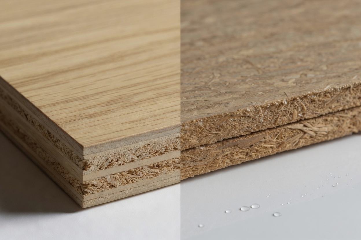 HDF panel edge swelling after water reaches the fiber core.