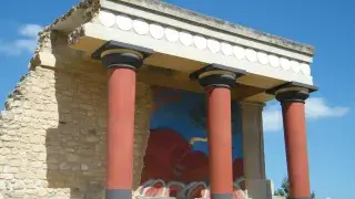 The ruins of Knossos Palace in Heraklion, Greece, reflecting ancient Minoan architecture.