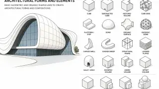 Architectural form study plate showing many basic architectural form types.
