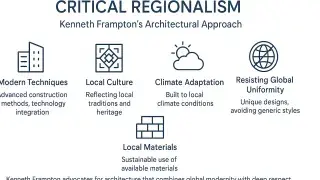 Critical Regionalism concepts by Kenneth Frampton with focus on place, climate, and culture.