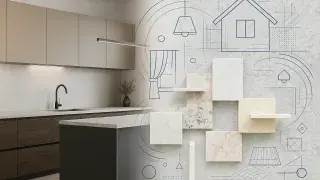 Granite used as a kitchen countertop material.