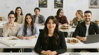 Illustrated guide showing different types of architecture students by behavior and focus.