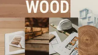 Collage of wood textures and materials used in architectural design.