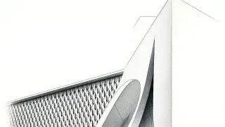 A sculptural facade with built-in structural support elements.