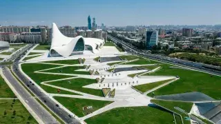 Heydar Aliyev Center with full site plan and surrounding context.