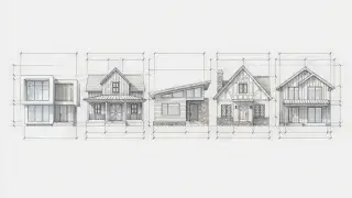 Five modern house styles with clean geometry.
