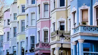 Colorful row houses in Notting Hill, London.