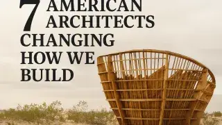 The wooden framework of Yucca Crater by Ball-Nogues Studio in the desert.