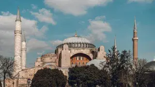 Ottoman pencil-style minarets of the Blue Mosque, Istanbul.