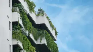 Contemporary building exterior with integrated greenery.