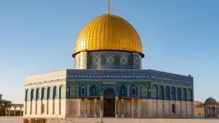 Dome of the Rock with golden dome and blue tiled walls.
