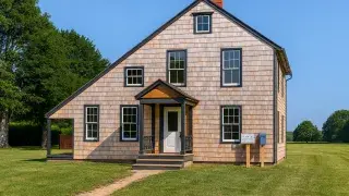 Restored historic saltbox-style house.
