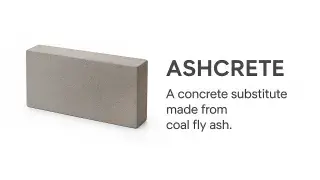 Rectangular AshCrete block on white background with descriptive text.