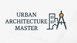 rban architecture master graphic with skyline and drafting compass icon.