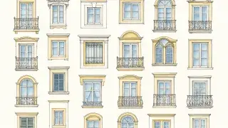 Collection of hand-drawn architectural window sketches.