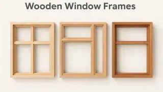 Three wooden window frame variations with different styles, colors, and profiles.