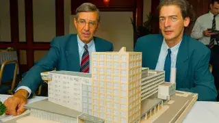 Rem Koolhaas and Mr. Stal (Parkstede BV) reviewing the Byzantium model.