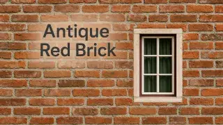 Antique red brick wall with a square modern window.
