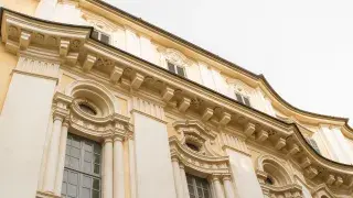 Facade of the Propaganda Fide Palace in Rome designed by Francesco Borromini, Baroque architecture.