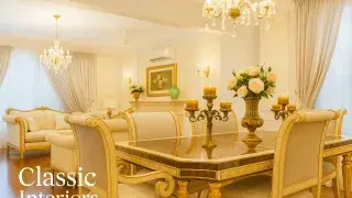 Elegant traditional dining room with natural light and gold accents.