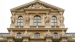 The Louvre Museum’s French Classical façade in Paris, designed by Louis Le Vau and Claude Perrault. A masterpiece of 17th-century architecture blending Classical order with subtle Baroque influence.