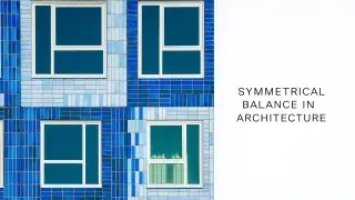 symmetrical blue-tiled building facade with evenly spaced windows showing architectural balance.
