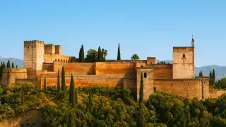 The Alhambra fortress in Granada seen from a new angle highlighting its Moorish architecture.