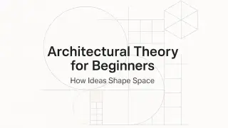 Abstract infographic illustrating architectural theory and spatial concepts using geometric lines and balanced composition.