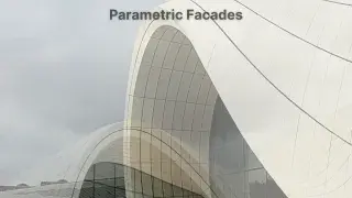 Building façade designed using parametric principles with geometric patterns.
