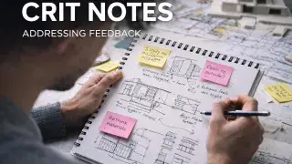 Architecture crit notes showing design feedback organized into clear action items.